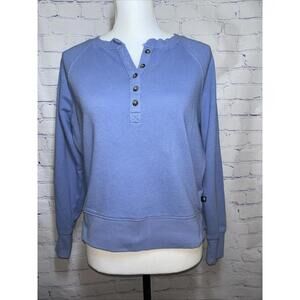Gap Womens Quarter Button Sweatshirt Small Baby Blue Side Slit Casual Preppy